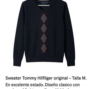 Tommy Hilfiger Black V-Neck Sweater with Argyle Pattern
